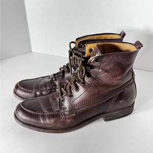 Frye Phillip Work Boot Mens Size 8 Brown Leather Lace Up Casual Dress